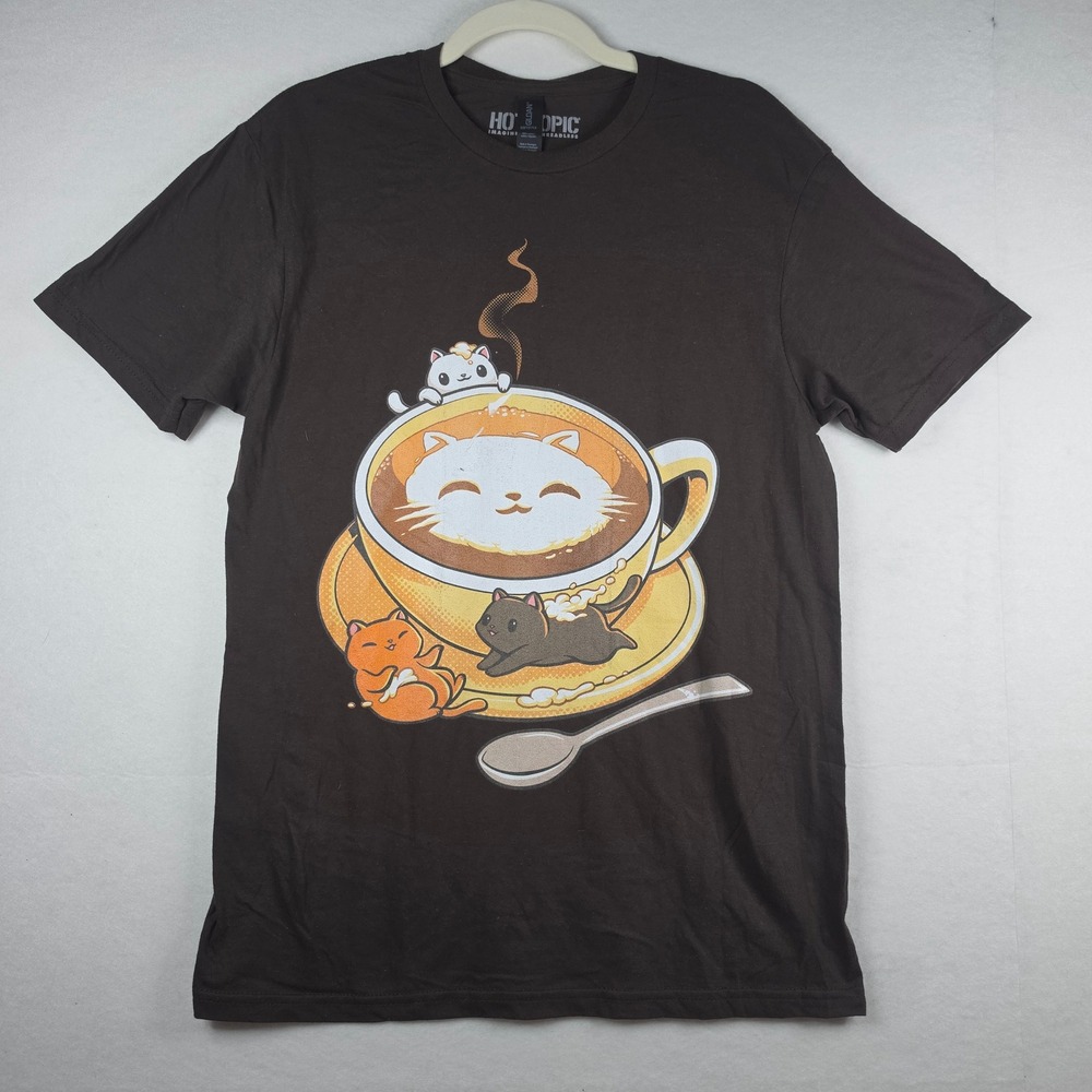 Hot Topic Latte Cat T-Shirt‎ Medium Brown Tobe Fonseca Coffee Graphic Tee